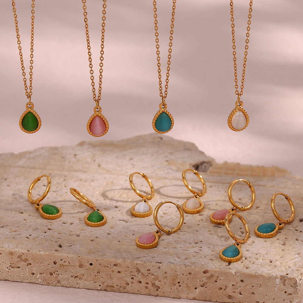 Lunara Opal Drop Earrings & Necklace Set