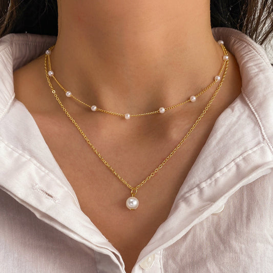 Serena Double Layer Pearl Tassel Necklace